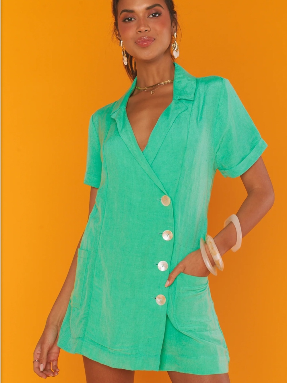 Show Me Your Mumu Bicoastal Blazer Romper in Turquoise